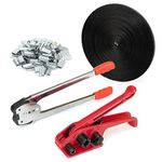 Poly Strapping Tensioner & Cutter Manual Banding Sealer Tools Set with PP Plastic Strapping Kit 4000" Length, 100 Metal Seals-Black Strapping