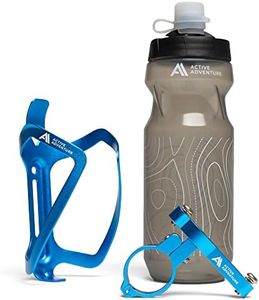 Bike Water Bottle Holder Combo - 20 Oz Squeeze Bottle & Bicycle Mount Cage Rack, No Screws Needed, Durable Alloy - Fits All Handlebar Bikes & MTB Mountain Road - for Adults, Kids (Blue)