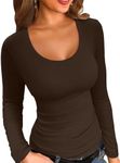 VICHYIE Womens Long Sleeve Shirts Scoop Neck Fitted Ribbed Fall Tops Coffee S