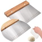 Stainless Steel Dough Scraper, DBAILY 2pcs Dough Scraper with Wooden Handle Multipurpose Pastry Dough Cutter Food Grade Griddle Scraper Chopper for Bread Pastry Cake Making Pizza Cutting