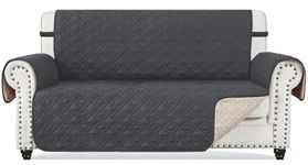 RHF Anti-Slip Loveseat Covers for Leather Sofa, Couch Cover, Loveseat Cover for Living Room, Slipcover&Love Seat Couch Covers, Slip-Resistant Couch Cover for Leather Sofa (Loveseat: Dark Grey)