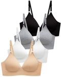 SALIA GIRL Soft Padded Bras for Girls & Teens 12-14, No Wires Cotton Developed Training Bras, Black/White/Grey/Skin, 32