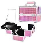 Yueieoun Makeup Train Case Travel Makeup Organizer Case 2 Trays Cosmetic Storage Box with Mirror for Makeup Supplies Nail Tech Sewing Portable Makeup Box Mermaid Pink