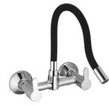 RESPITE Brass Kitchen Sink Mixer Tap with Flexible Swivel Spout for Kitchen/Sink/Wash Basin - Chrome Finish Black Fusion