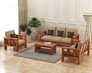 Mamta Furniture Solid Sheesham Wooden 6 Seater Sofa Set For Living Room Furniture - Honey Finish, Brown