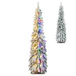 GiantexUK 4FT/5FT Pre-Lit Slim Pencil Tree, Snow-flocked Christmas Tree with 225/334 Branch Tips, 100/150 LED Lights, 11 Lighting Modes & Timer, Holiday Decoration Tree for Office Shop (5FT)