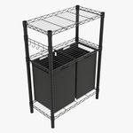 Laundry Sorters with 2 X 45L Laundry Bags & 2 Tier Adjustable Storage Shelf, Pull-Out and Removable Oxford Fabric Laundry Baskets, Black