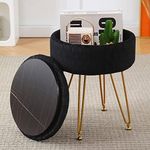 Cpintltr Modern Velvet Foot Rest Stool Upholstered Round Storage Ottomans Multipurpose Dressing Stools Luxury Home Decor Ottoman Coffee Table Top Cover Footstool with Metal Legs for Couch Black