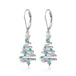 S925 Sterling Silver Christmas Tree Earrings Christmas Dangle Drop Leverback Earrings for Women Hypoallergenic Holiday X-Mas Jewelry