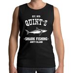 Mens Quints Fishing Shark Jaws Inspired Amity Cult Movie Vest Tank Top Black (XL)