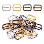 Swpeet 60Pcs Heavy Duty 1 Inch / 25mm Metal Rectangle Adjuster Triglides Slides Buckle, Webbing Belts Buckle Metal Rings for for Belt Bags DIY Accessories Keychains - Sliver, Bronze, Gold, Gun-Black