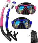 DIPUKI Snorkeling Gear for Adults Snorkel mask Set Scuba Diving mask Dry Snorkel Swimming Glasses Swim Dive mask Nose Cover Youth Diving (Blue+Pink（2 Pack）)
