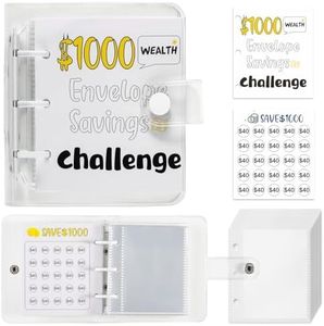 Drawelry Mini Money Saving Binder, 25 Cash Envelopes Money Saving Challenge Binder $500 $1000, Portable Savings Book Envelopes Stickers for Budgeting Planner Christmas Birthday Gift (White, $1000)