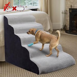 LitaiL 5 Tiers 25inch High Density Foam Dog Ramp/Stair for High Bed, Grey Pet Foam Steps for Injured Dogs and Old Cats with Joint Pain, Dog Ladder with 5 Steps and Non-Slip Soft Cover-Grey