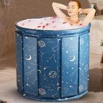PANCA Portable Bath Tub for Adults | Foldable SPA Bathtub with Drainage Hole, Thick Insulated Design for Hot & Cold Water (Blue Universe Round)