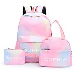 Personalized 3 PCS Set of Backpack for Girls Boys Customized School Bag with Lunch Bag and Pencil Case Teen Kids Bookbags Set Travel Laptop Backpack Casual Daypacks Children's Back to School Gifts (Combination 1)