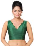 Madhu Fashion Women's Sleeveless Solid Pattern V Neck Readymade Saree Blouse (Green, 36)