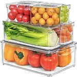 MYXKHYLL Set of 7 Fridge Organisers with Lids, Stackable Vegetable Fruit Storage Containers for Fridge,Refrigerator Organiser,Clear Fridge Storage Containers,Kitchen Storage & Organisation, BPA Free