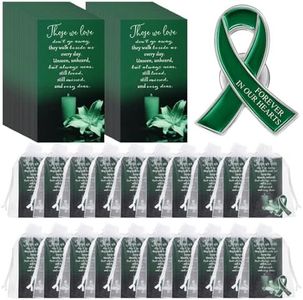 Unittype 60 Set Funeral Ribbon Pins Ribbon Awareness Lapel Pin Remembrance Ribbon Brooch with Prayer Cards Organza Bags (Green)