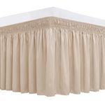 Biscaynebay Wrap Around Bed Skirts with Adjustable Belts for Full & Full XL Beds 15 Inch Drop, Sand Elastic Dust Ruffles Easy Fit Wrinkle & Fade Resistant Silky Luxurious Fabric Solid Machine Washable