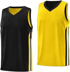 KXK Men's Blank Reversible Basketball Jersey Team Uniform Athletic Hip Hop Basketball Shirts S-4XL Yellow/Black