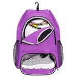 Drawstring Backpack Soccer Basketball Backpack with Shoe & Ball Compartment and Wet Pocket String Gym Bag Sackpack for Men Women Kids, Purple