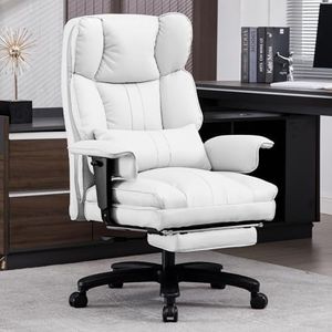 Big and Tall Office Chair 500lbs Wide Seat Executive Office Desk Chair High-Back Office Task Chair with Foot Rest, Ergonomic Lumbar Support Computer Office Chairs for Heavy People(White)