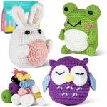 IFUNY Crochet Kits for Beginners Adults,Complete Knitting Kit with Yarn,Crochet Hooks,Step-by-Step Video,Learn to Crochet Starter Kit for Beginners (16 Pink Rabbit+Frog+Owl)