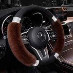 Achiou Rhinestone Fluffy Steering Wheel Cover - Comfortable Non-Slip Luxury Faux Wool, Universal Fit for 14.5" to 15" Steering Wheels