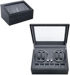 Mcbazel Automatic Watch Winder for 4 Watches & 6 Extra Storages with Blue LED,PU Leather 4 Watch Winder Box with Quiet Running Motor and 4 Rotation Mode Setting