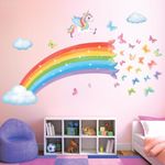 DECOWALL SG2-2401 Rainbow Wall Stickers Colorful Butterflies Unicorn Clouds Wall Decals Kids Baby Nursery Girls Bedroom Living Room Wall Décor