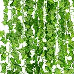 KASZOO 84Ft 12 Pack Artificial Ivy Garland Fake Plants, Vine Hanging Garland, Hanging for Home Kitchen Garden Office Wedding Wall Decor, Green