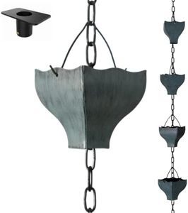 Jitane - Blue Metal Rain Chains for Gutters - 8.75 Feet - Installation Kit Included- Beautify Your Gutter Downspout and Outside Space - Decorative Jewel Located at The Rain Chain Basin