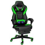 Fullwatt Racing Gaming Chair for adults with Footrest and Massage Lumbar Pillow, Swivel Height Adjustable Reclining PU Leather Video Game Chair, E-Sports Gaming Chair Big and Tall(Green)