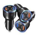 USB C Car Charger 4-Port, Bangfun 3 Pack 65W Dual 12V USB C & USB A Car Phone Charger QC/PD 3.0 Fast Charge Cigarette Lighter Adapter for iPhone 15/14/13/12/11,Samsung S24/S23 Google Android(Black)