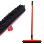 Youyijia Rubber Broom Brush, Carpet Brush for Cleaning Rubber Broom Indoor 68-120cm Adjustable Handle Pet Hair Cat Dog Removal Cleaning Floor Brush Silicone Sweeper Outdoor Broom Hardwood Tiles, Red