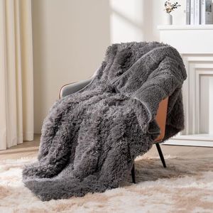 Topblan Faux Fur Weighted Blanket Twin Size15 lbs, Shaggy Faux Fur Plush Sherpa Warm Heavy Blanket for Adults, Great for Calming and Relax, Fluffy Soft Bedding Blanket, Grey 48x72 inches