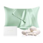 THXSILK 100% Mulberry Silk Pillowcase for Hair and Skin, Grade 6A+ Mulberry Silk Pillow Cases 22 Momme, Hypoallergenic Pillow Case Cover with Zipper, 1pc (Queen 20"x30", Turquoise Green)