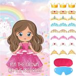 Hxezoc Pin The Crown on The Princess Party Games with 24 Pcs Crowns, Large Princess Party Games Poster for Girls Kids Princess Birthday Party Carnival Party Supplies