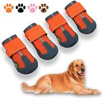 XSY&G Dog Boots,Waterproof Dog Shoes,Dog Booties with Reflective Strips Rugged Anti-Slip Sole and Skid-Proof,Outdoor Dog Shoes for Small Medium Large Dogs 4Pcs Orange-Size 2