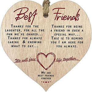 Best Friend Women Wooden Heart Sign Plaque, Gift Birthday Christmas for Women Light Wood Hearts Sign, Xmas Decorations, Valentines hanging decorations, Special Friend Gifts, Bride Gift Box