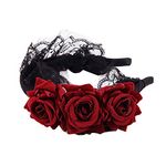 Flower Crown Headband Rose Headdress for Girls Ladies Women Floral Headwear Festival Maid Gothic Headband Black Lace Hair Hoop for Halloween Costume Accessory,Cosplay,Festival Vintage Fancy Decor