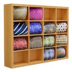 lesolar Tie Rack Wall Mounted, Tie Storage Box, Bamboo Tie Organizer Display Racks Holder for Wall with 16 Compartments for Men Wardrobe Belt Socks Necktie (Storage 16 Ties)