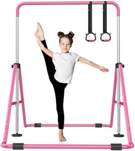 Nimsqury Foldable Gymnastics Bar, 5-Height Adjustable Gymnastic Bars for Kids at Home,Robust & Stable for Indoor/Outdoor Using,Weight Limit 140LBS (Pink)