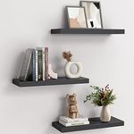 Sidrah Wooden Set of 3 Floating Shelves,Wall Mount Display Shelf,Home Decor Shelves for Book,CD, DVD Toys Display Wall Shelf with Hidden Brackets Bedroom Kitchen Office and More (Black)