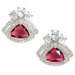 Zeneme Rhodium Plated American Diamond Studded Triangular Studs Earring Jewellery For Women and Girls (Red)