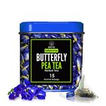 BLUE TEA - Butterfly Pea Flower Tea - 15 Tea Bag - Plant Based | ANTI-OXIDANT RICH | Aparajita - Shankhpushpi | Caffeine Free - Detox Tea - Flower Based - Herbal Tea - Non-GMO - Vegan | Premium Tin Pack