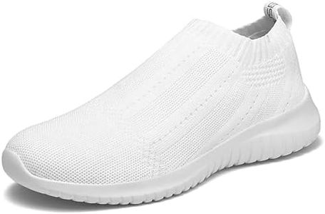 TIOSEBON Women's Walking Sock Shoes Lightweight Slip on Breathable Yoga Sneakers Soft Tennis Shoes Wide US 10 All White