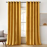 Woaboy Super Soft Velvet Curtains 90 Drop for Living Room Luxury Eyelet Drapes Blackout for Bedroom Window Treatment Thermal Insulated Soundproof & Room Darkening W 66 x L 90 Mustard Yellow 2 Panels