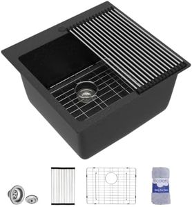 Dcolora 25 Inch Laundry Room Sink, 25"x22"x12" Black Granite Composite Drop In Utility Sink, Quartz Deep Single Bowl Topmount Laundry Sink Basin #DC-GL262104